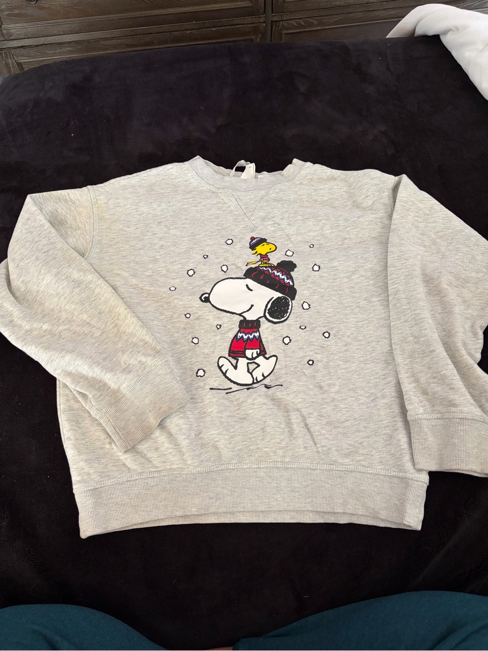 Grey Snoopy Graphic Crewneck Sweater